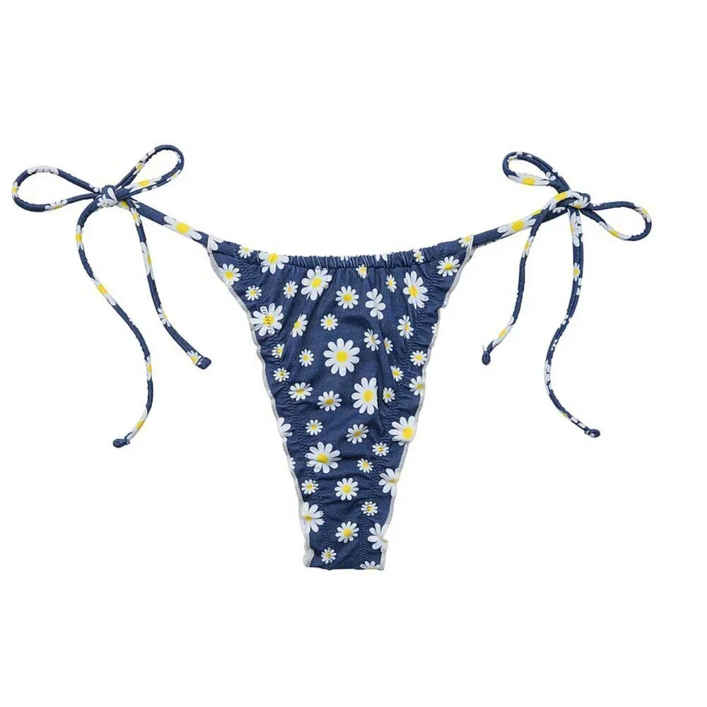 New! PINK x Frankie's Bikinis Blue/White Daisy Reign Bikini Bottom 3733